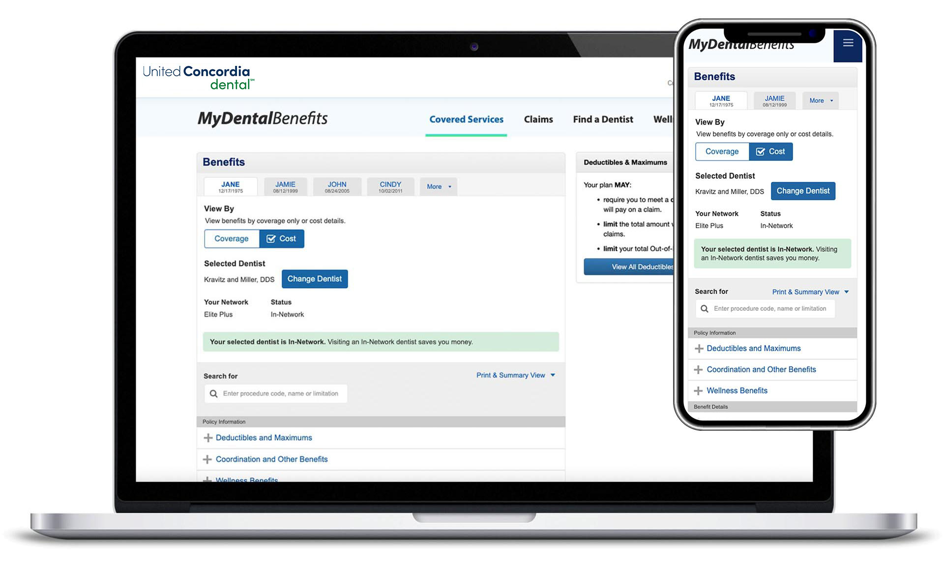 member portal example desktop and mobile